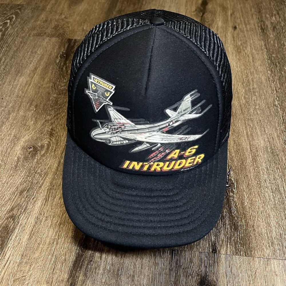 True Vintage‎ 80s Army Pilot Snapback Hat Trucker Black Foam Plane Jet Bomber